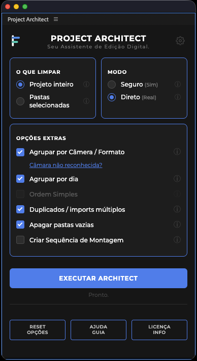 Project Architect interface in Portuguese